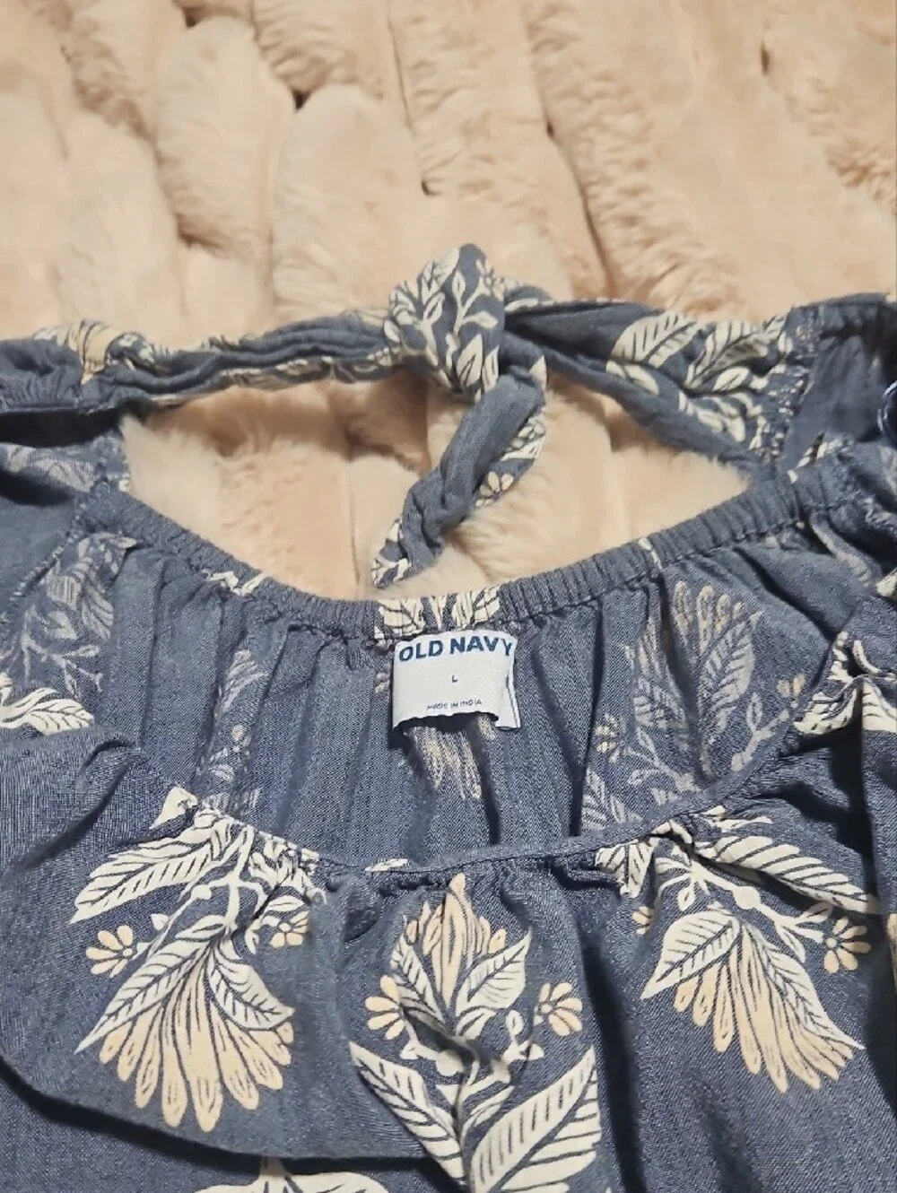 Old Navy Blue and White Floral Peasant Blouse